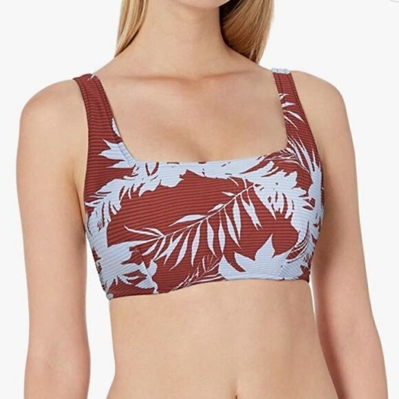 NWT Seafolly Wild Tropics Amber Bandeau Bikini Top Brown Tropical Palm 8 F Cup - Picture 1 of 10